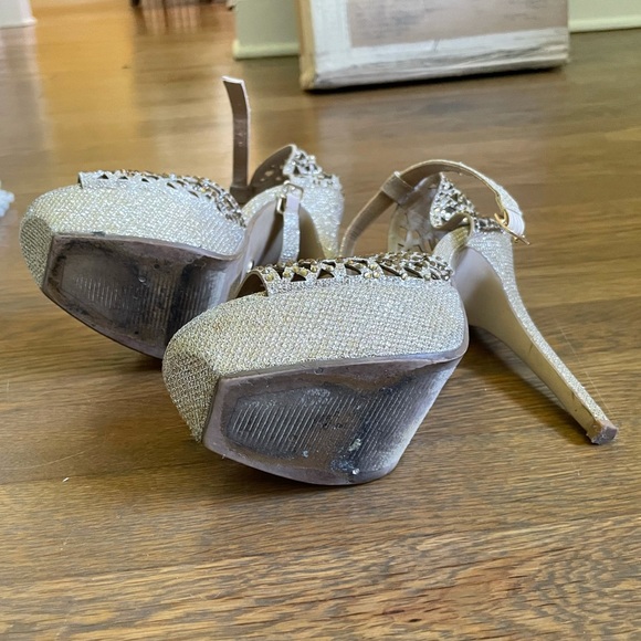 Thalia Sodi Gold Rhinestone Open Platform Heels - Picture 5 of 10